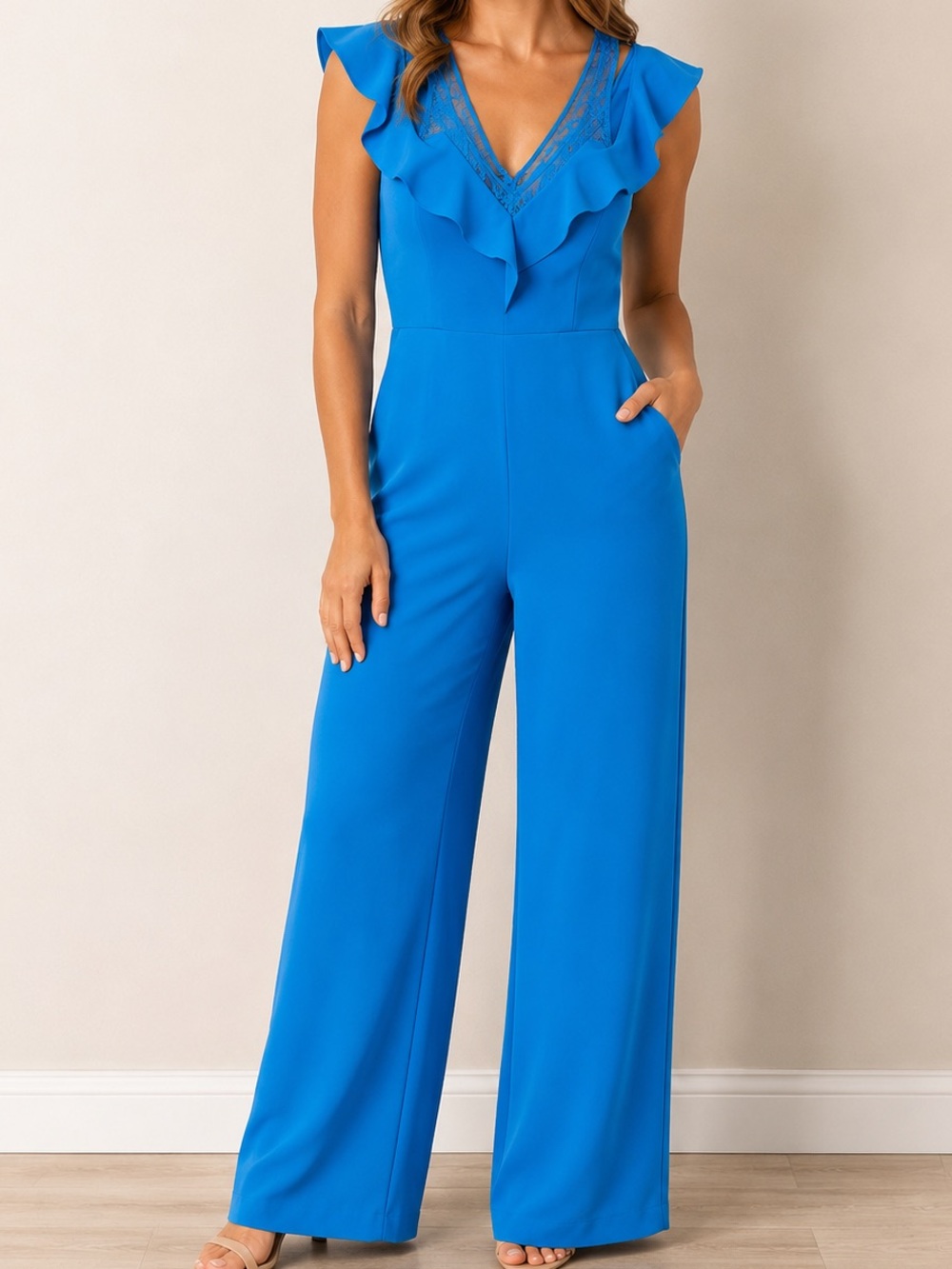 Guess by Marciano Blue Lace Wide Leg Jumpsuit Formal Evening Women’s XS